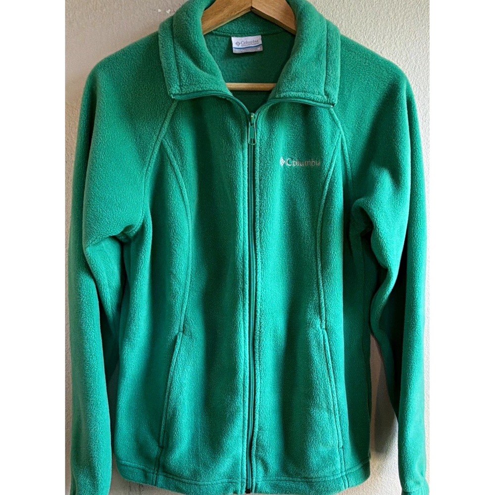 Columbia Women's Green Full Zip Fleece Jacket Pockets Logo Long Sleeve Size M